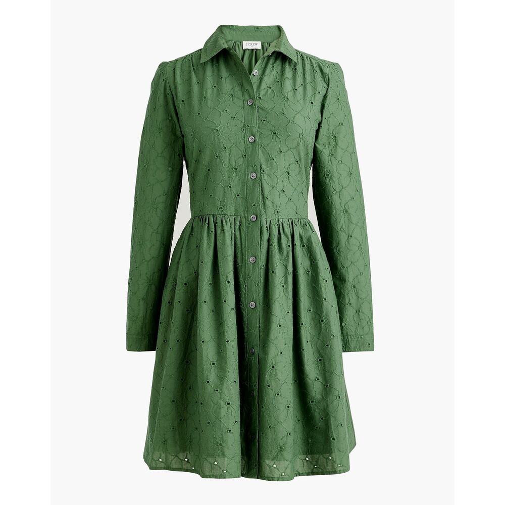 J Crew Green Eyelet Mini Shirt Dress NWT